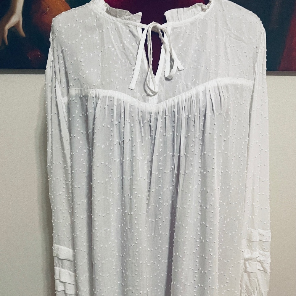 LOFT Plus Size Smocked Ruffled Tied Blouse